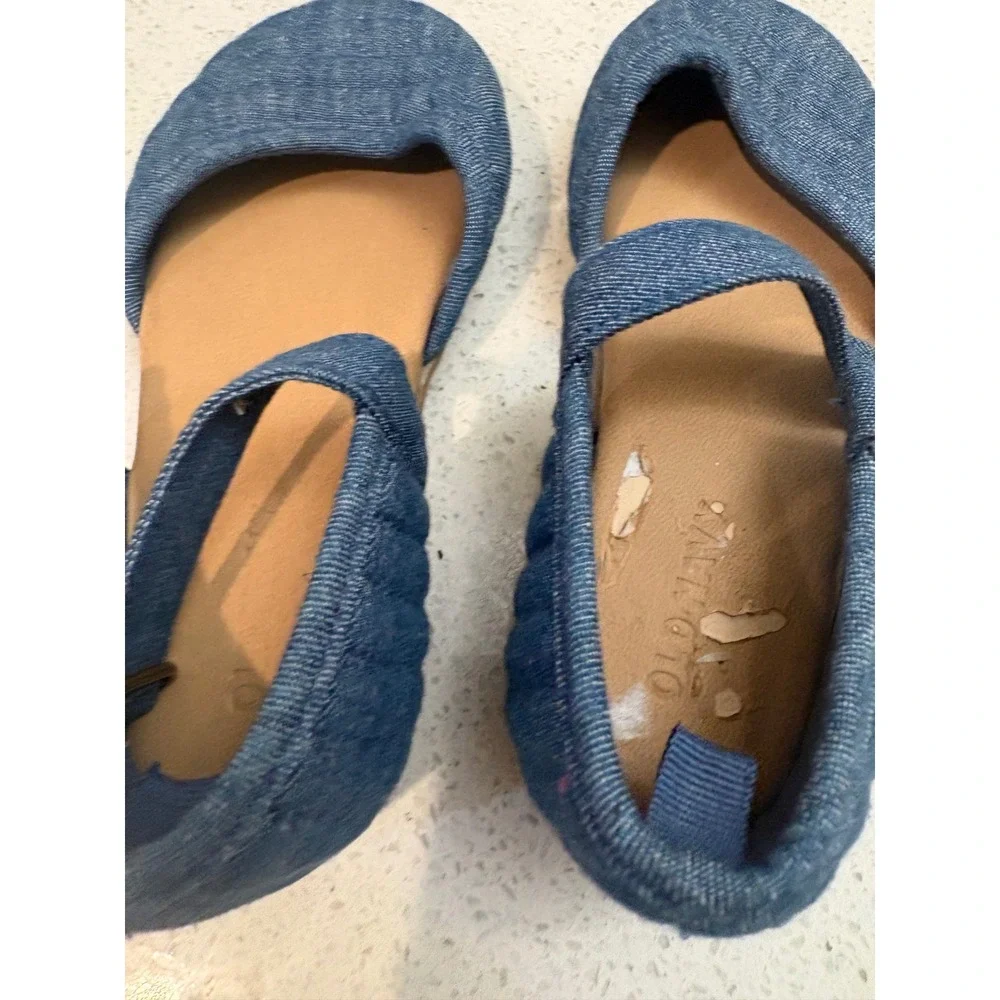 Old Navy Girls Toddler 8 Blue Denim Quilted Mary Jane Flats Shoes